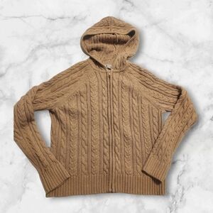 Vaniscott Womens Tan Knit Zip Up Sweater With Hood Medium